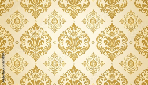 Elegant gold damask pattern on beige background