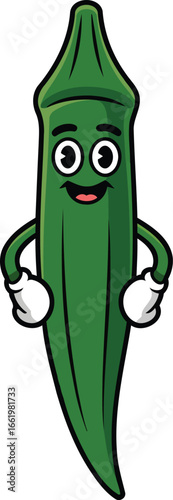 Cute Cartoon Okra Character Vector Design, Transparent Background.