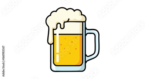 Frothy Beer Illustration: Refreshing Glass of Golden Lager with Bubbles and Foam Depicted in a Simple Vector Style