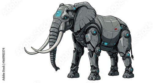 Futuristic robotic elephant with tech details in a high-tech style