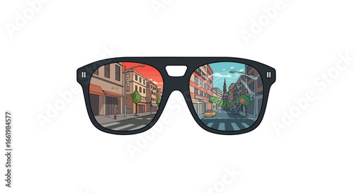 Day and night cityscape reflections in sunglasses art