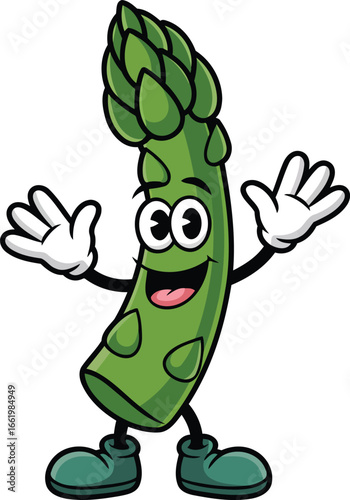 Cute Cartoon Asparagus Character with Arms and Legs, Isolated on Transparent Background.