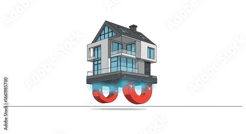 Modern floating house with magnetic levitation concept