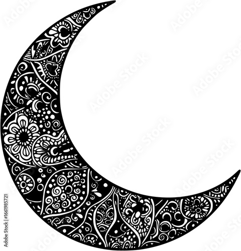 Moon decorated with zentangle for muslim logo silhouette
