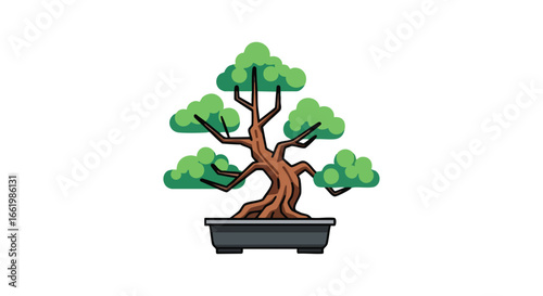 Stylized bonsai tree illustration symbolizing balance growth and the art of miniature landscapes showcasing meticulous care and horticultural