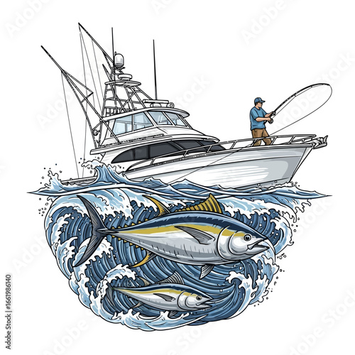 tuna boat fishing illustration logo vector image t shirt