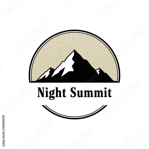 A night scene of a majestic mountain peak under a starry sky.  Perfect for adventure branding.