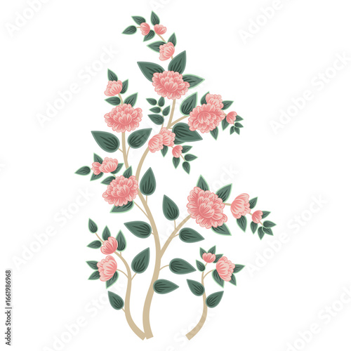 Indian Tree and Floral Botanical Vector Illustration in Pichwai and Mughal Art Style