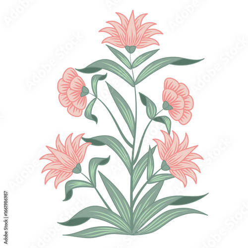 Indian Tree and Floral Botanical Vector Illustration in Pichwai and Mughal Art Style