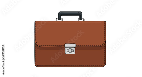 Stylized brown leather briefcase, a classic accessory for professionals and executives, symbolizing business and career,isolated with a white