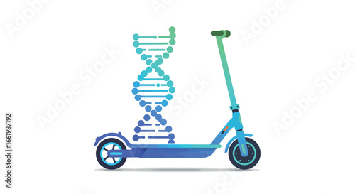 E-scooter with dna helix technology concept on white background