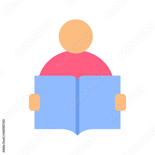 This icon represents a person reading a book ideal for educational apps learning platforms or library services to convey knowledge acquisition.