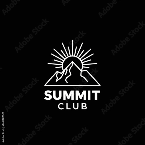 Minimalist logo design featuring a mountain peak and sun.