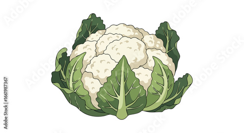 Illustration of fresh cauliflower with detailed leaves a nutritious vegetable concept with a focus on plant-based healthy eating for modern design