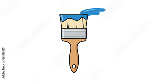 Illustrative paint brush brimming with vibrant blue paint,isolated on a clean white canvas showcasing creativity and artistic tools