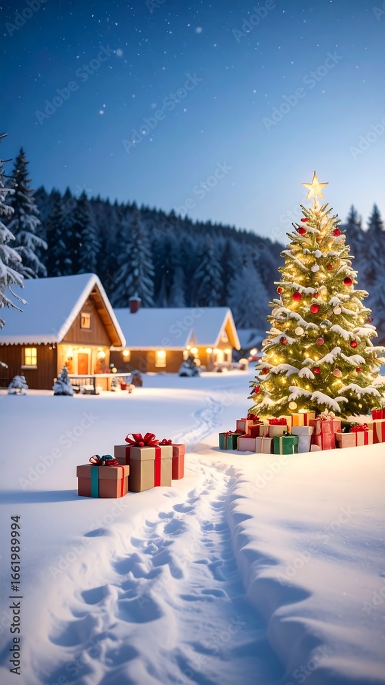 Fototapeta premium Snowy Christmas village at night (2)