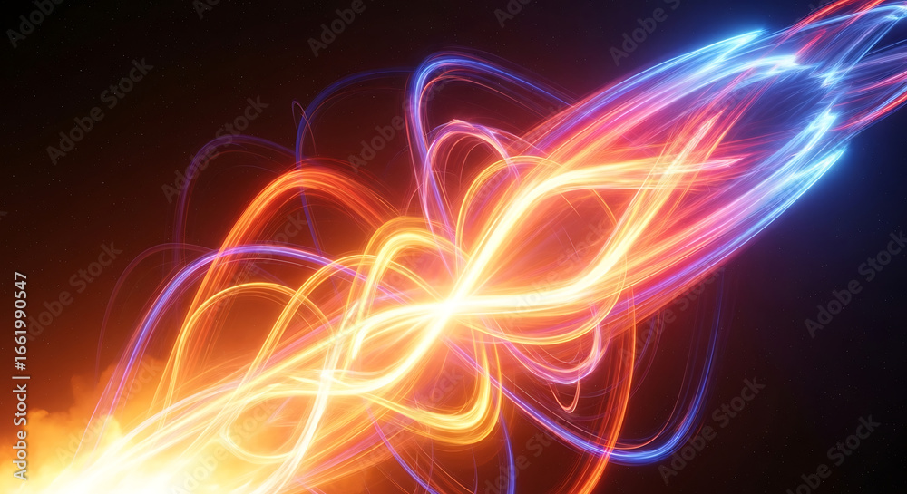 Obraz premium Abstract glowing neon waves in red and purple.