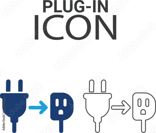 Plug-in icons, Line art icons design. Containing network, join, collaboration, connectivity, interaction, cable, integration, and connection icons. Solid icon collection.