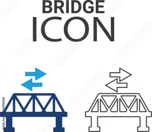 Bridge icons, Line art icons design. Containing network, join, collaboration, connectivity, interaction, cable, integration, and connection icons. Solid icon collection.