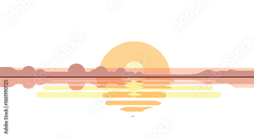 Stylized ocean sunset illustration evoking tranquility and serenity with warm pastel color palette depicting peaceful harmony 80 characters