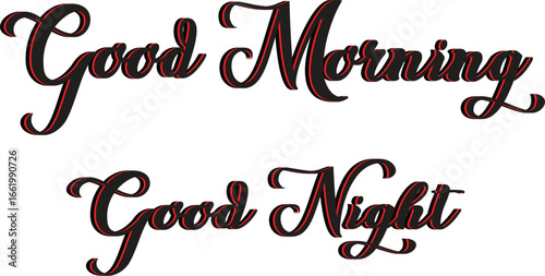 Vector art of good morning and good night text