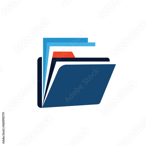 Illustration of a blue folder with documents, representing file management and organization.