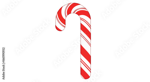 Festive sweetness: A close-up of a vibrant red and white striped candy cane against a bright white background