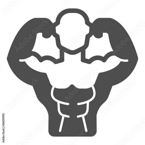 Muscular man solid icon, body building concept. Vector graphics. Bodybuilder athlete with body muscles sign on white background, glyph style icon for mobile or web design.
