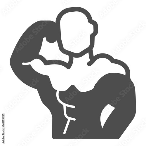 Muscular body of athlete man solid icon, body building concept. Vector graphics. Bodybuilder man muscles sign on white background, glyph style icon for mobile or web design.