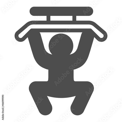 Athlete man in exercise machine solid icon, body building concept. Vector graphics. Man power lifting for arms, training sign on white background, glyph style icon for mobile or web design.