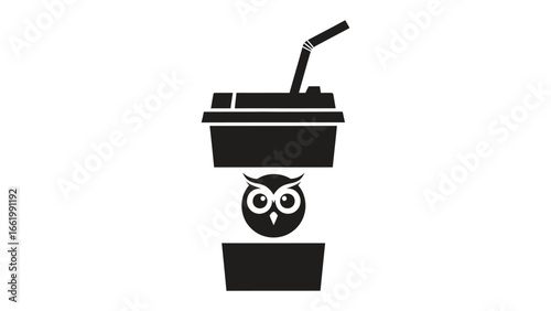 Owl in the beverage: A stylish owl graphic adorns a coffee cup, presenting a unique fusion of artistry and everyday life.