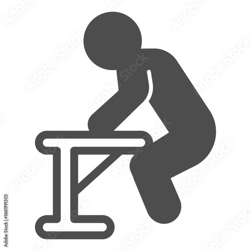Man on horizontal bar solid icon, body building concept. Vector graphics. Athlete man doing exercise for arms, training sign on white background, glyph style icon for mobile or web design.