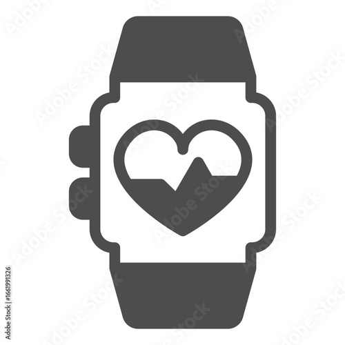 Smart watch solid icon, body building concept. Vector graphics. Fitness bracelet, mini device with heartbeat rate sensor sign on white background, glyph style icon for mobile or web design.