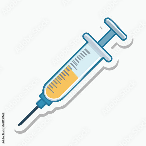 Close-up of a medical syringe filled with yellow liquid, ready for injection.