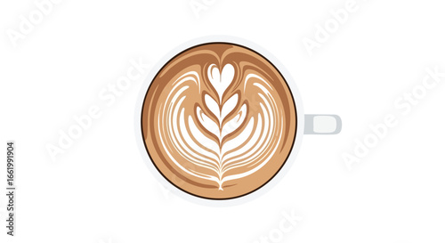 Elegant latte art with a tulip design, cappuccino art, flat white drink on a white background, coffee design minimal style illustration top view 50