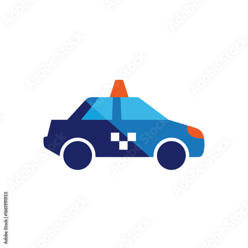 Stylized illustration of a blue taxi cab with an orange light on top.