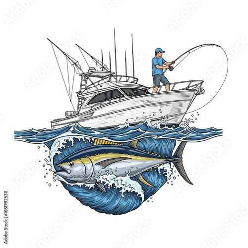 tuna boat fishing illustration logo vector image t shirt