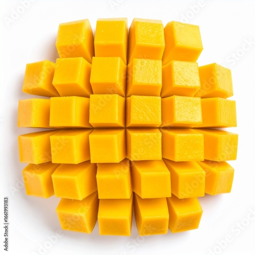Mango cubes on white isolated background.