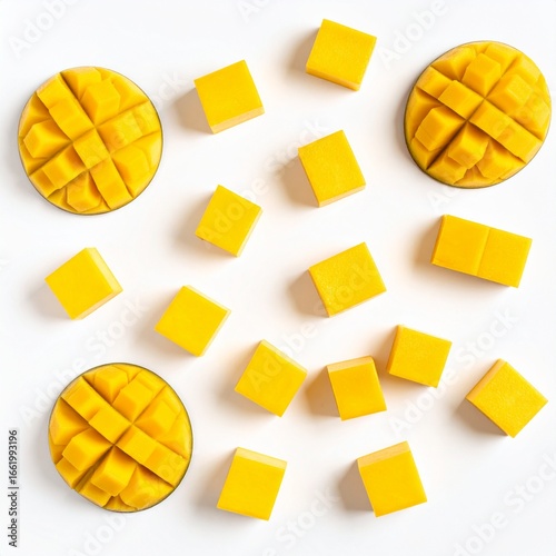 Cubed mango pattern on white background