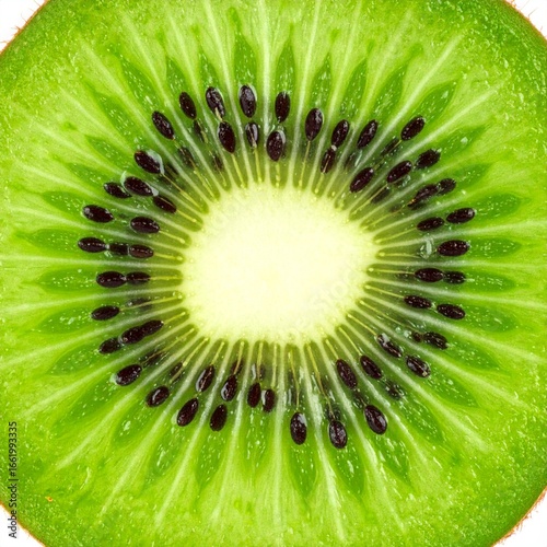 Close-up of kiwi slice, vibrant green.