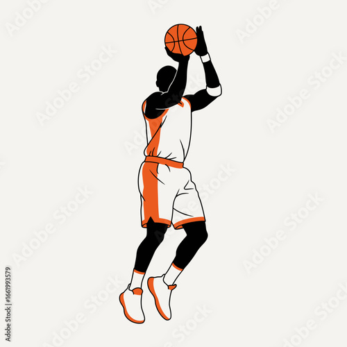 Basketball player in action, jumping to shoot the ball.
