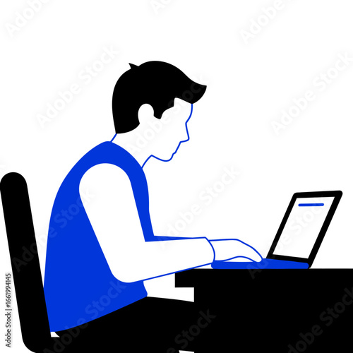 Person sitting at a desk working on a laptop.