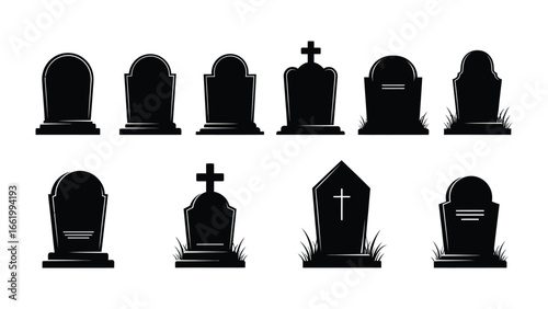 Monument of Remembrance: A collection of gravestones is presented in solemn silhouettes.