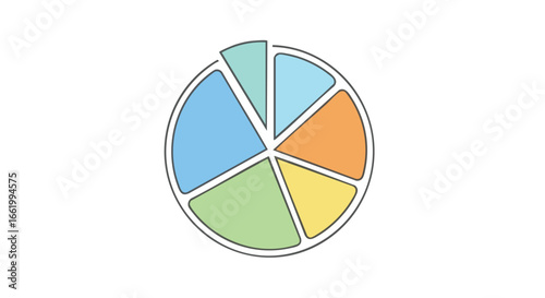 Pastel-Colored Pie Chart Illustration Representing Data, Statistics and Market Share Analysis for Business Planning and Financial Reporting Tool
