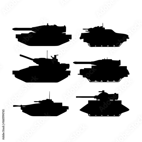 Vector silhouettes of diverse tank vehicles for military themed designs and scalable illustrations vector silhuotess