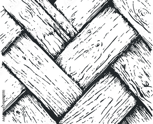 Textured woven wood planks in a monochrome abstract composition