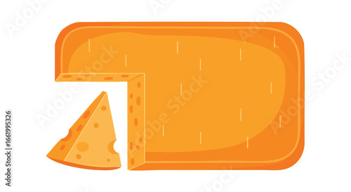 A Rectangular Slice of Cheese with a Triangular Portion Removed Highlighting Simple Food Illustration for Design Elements