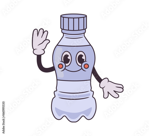 Cute cartoon plastic bottle character waving