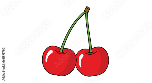 Vibrant dual cherry illustration: A delightful pairing of juicy sweetness and refreshing simplicity against a plain canvas ready to be design