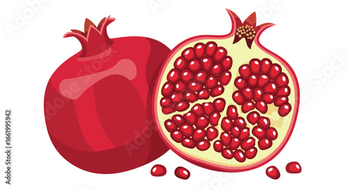 Artistic representation showcasing the vibrant texture and color of pomegranates in illustration style, highlighting the fruit's refreshing qualities